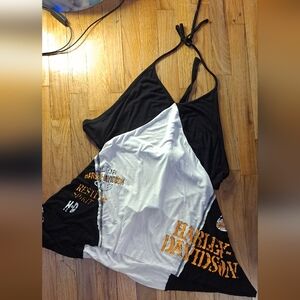 Harley-Davidson Black and White Halter Top. Low Cut Back With Ties. Size Small.